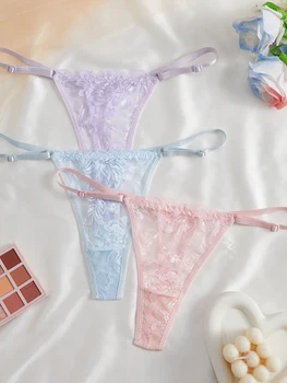 3Pcs/Set Sexy Women Cutout Lace Thong Adjustable Thin Waistband Panties Lace Sexy Lingerie