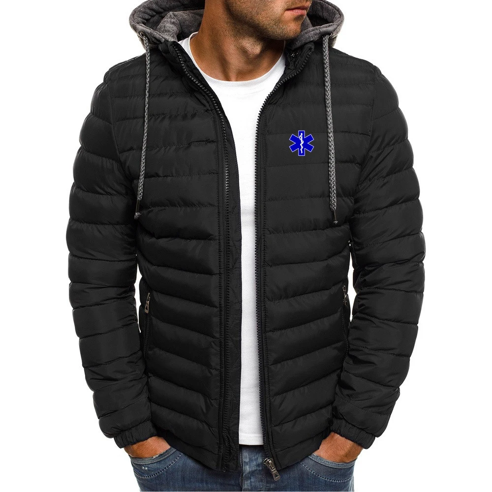 EMT Emergency Ambulance 2023 Men's New Winter Warmer Waterproof Autumn Thick Hooded Fashionable Print Casual Slim Jackets Coats
