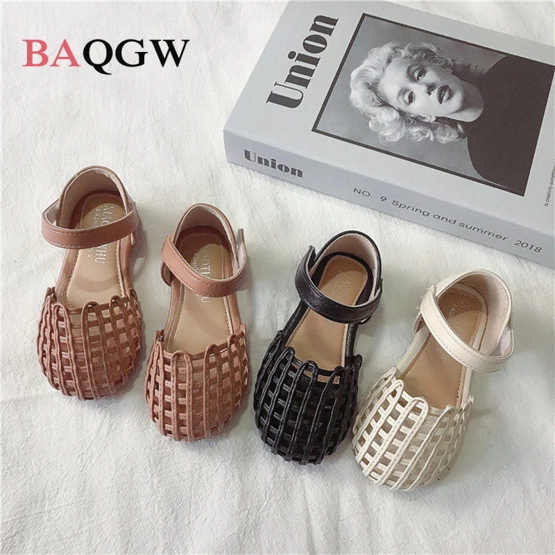 

Girls Sandals Summer New 1-12 Years Baby Kids Soft-soled Woven Closed Toe Sandals Children Girls Princess Hollow Out Beach Shoes