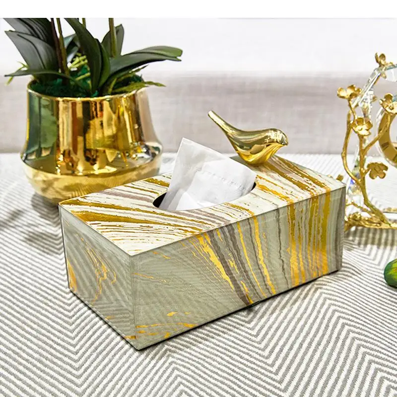 

Gold Plated Marble Texture Glass Tissue Box Dining Table Tissue Boxes Modern Decor Desk Decoration Removable Paper Towel Case