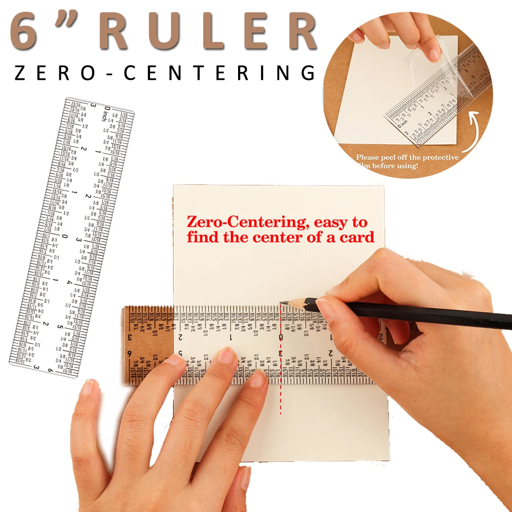 6" Clear Acrylic Ruler Zero-Centering on Center for Sewing Craft Projects Must-Have Measuring Drawing Tool