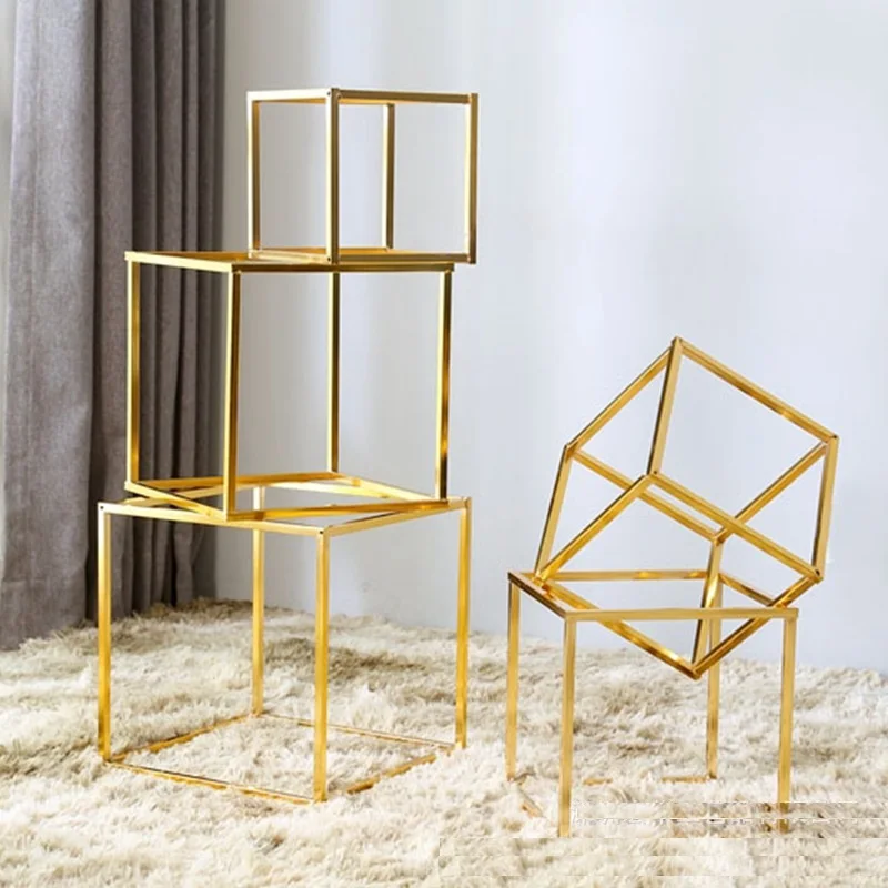 

5pcs Cube Wedding Stand Shiny Gold Silver Plated Backdrop Decoration Square Frame Road Lead Metal Iron Flower Stand Cake Table