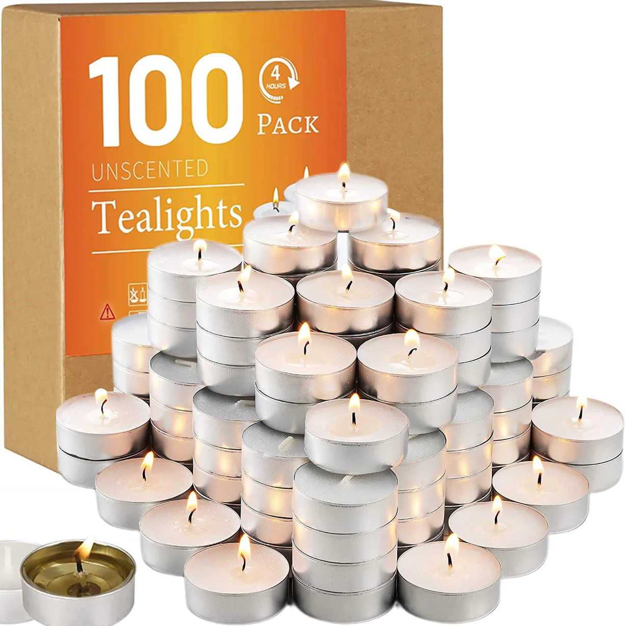 100Pcs Unscented Tea Lights Candles Smokeless White Tealight Cotton