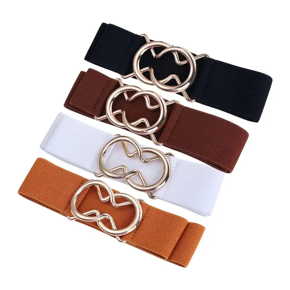 

Simple Double Circle Knot Solid Color Metal Buckle Elastic Waist Belt Female Waist Strap Gold Round Buckle Belt Women Waistband