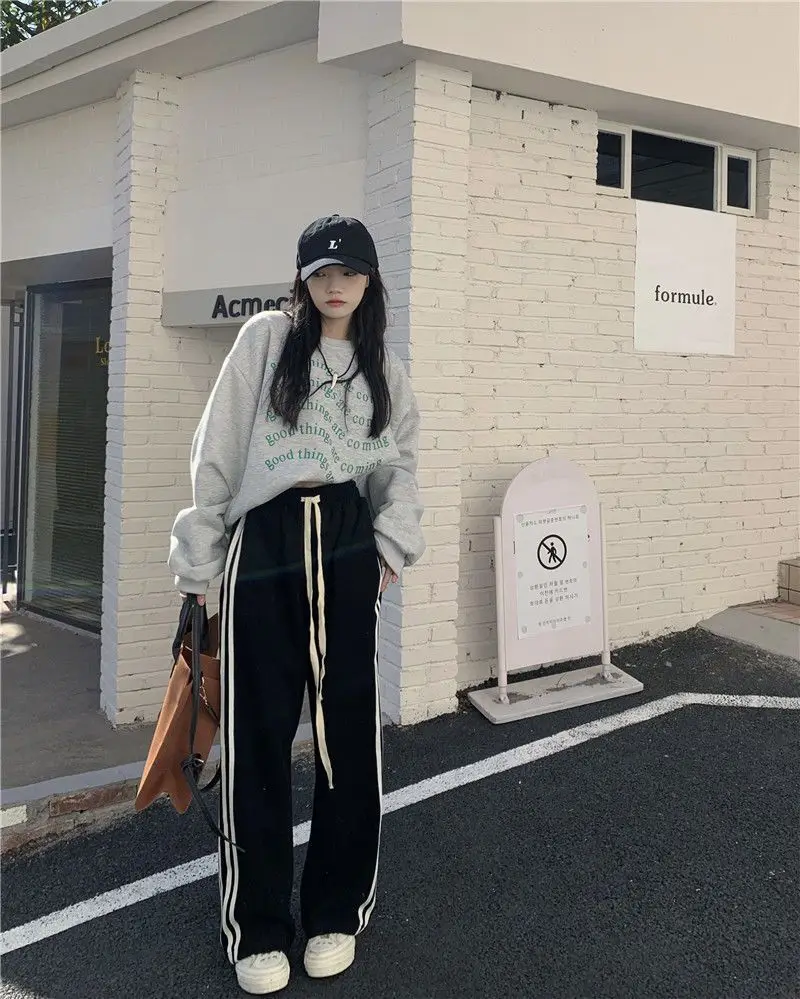 New Casual Korean Style Women Sweatpants Baggy Streetwear Tracksuit Pants Female Striped Trousers Japanese Fashion All-match