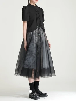 Women Half Dress Lace Mesh Floral Spring Fall Summer Street Casual Party Black Punk Skirt 3