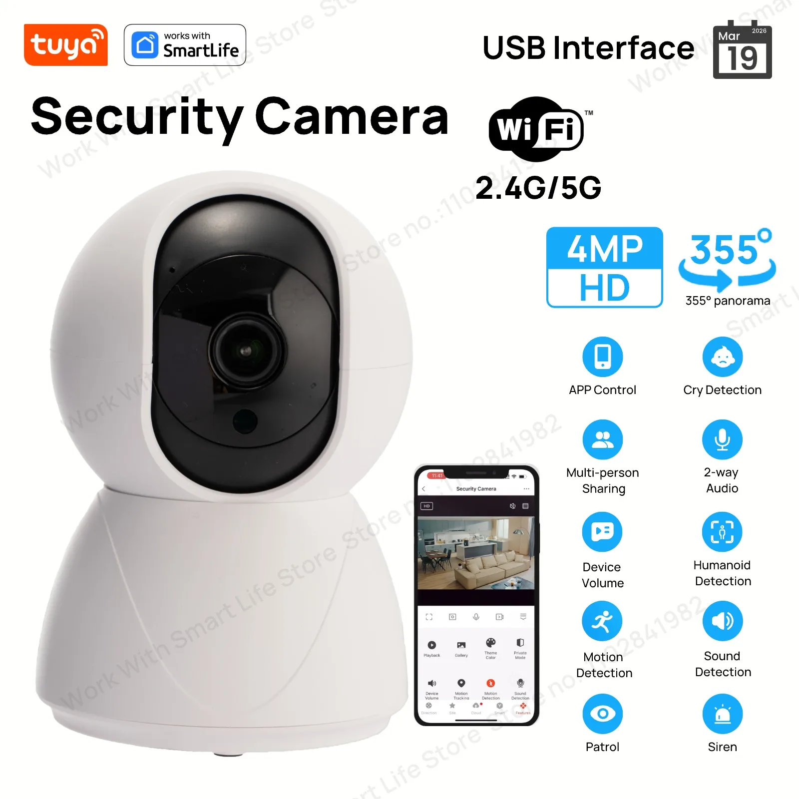 Smart 2K Indoor Security Camera – WiFi-Connected Baby and Pet Monitor with PTZ Functionality and Mobile App Integration