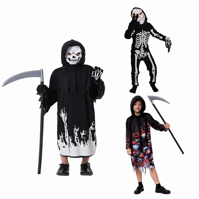 Halloween Spaventoso Grim Reaper Costume Dark Ghost Glow Robe For Kids Boy Spaventoso Phantom Costume Boys Grim Reaper Scythe Costume