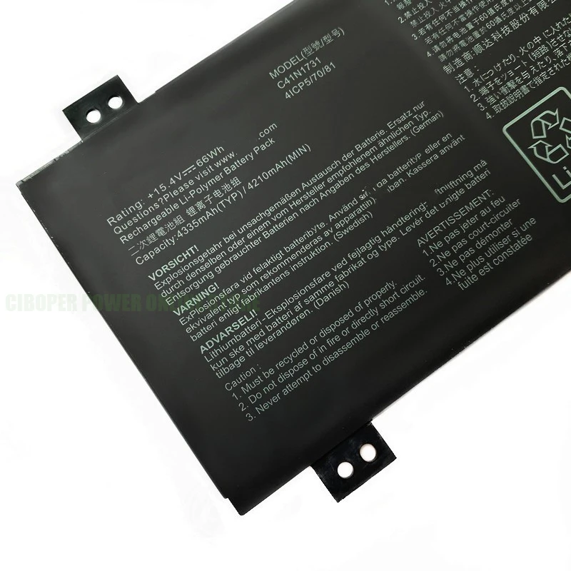 Bateria Original C41n1731 C41n17312 66wh para Rog Strix G17 G712 G731 Cicatriz 17 Gl704 Gl504gm Gl504gw Gl504gs G515gv Gl704gm cp - Imagem 6