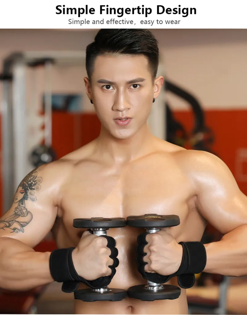 1 Pair Gym Fitness Crossfit Gloves With Wrist Wrap Silicone Non-Slip Weightlifting Bodybuilding Dumbbell Workout Palm Protect