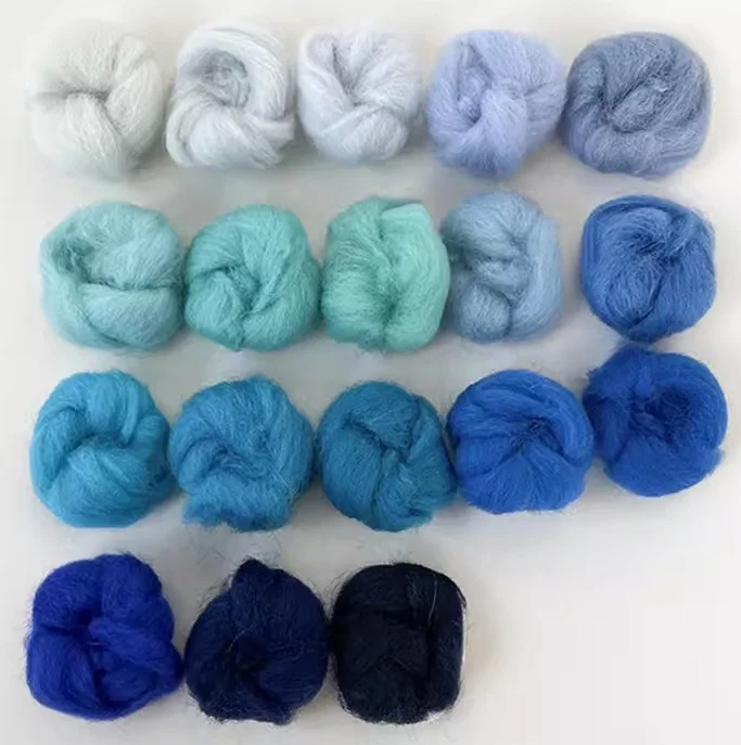 DIY Wool Roving Needle Felting Blue Colors Wool Felting Fibre Handmade Material For Beginners Needle Product Making wool felting kit,needle felting wool