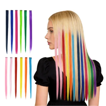 Extension per Capelli Sintetici a Clip, 12 Colori, Lisci o Ricci, Monopezzo, Colore Puro