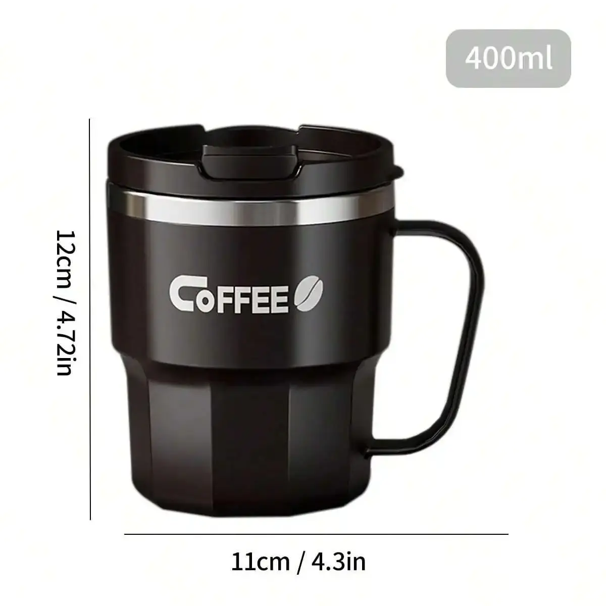 Premium Stainless Steel Insulated Coffee Mug with Lid & Handle, 400/480ml Capacity