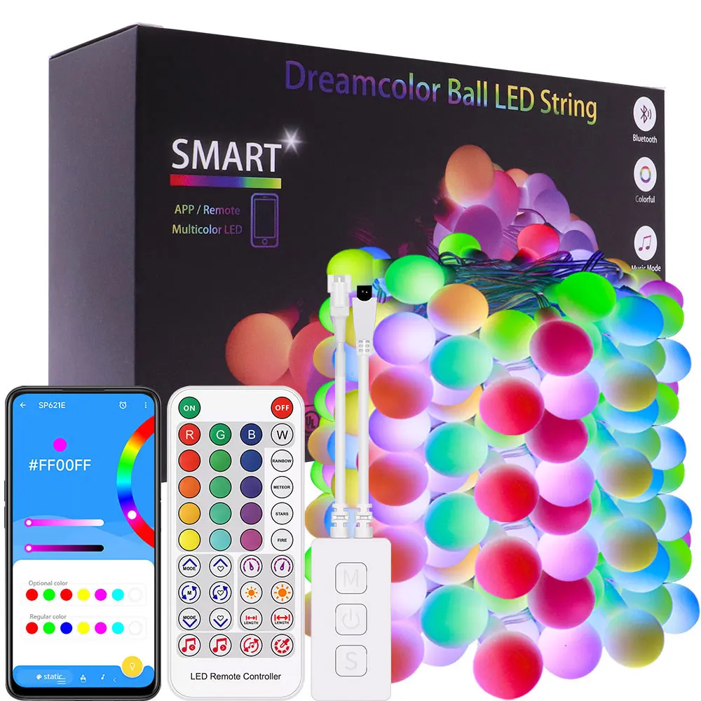 

WS2812B DC5V Dream Color LED Round Ball String Lights Addressable Individually Strip Christmas Party Birthday Decoration IP67