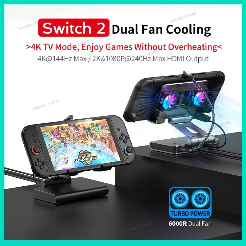 Switch2 듀얼 냉각 팬 4K@144Hz NS2 팬 냉각 도킹 PD100W 기가비트 네트워크 액세서리용 높은 재생률 도킹 스테이션