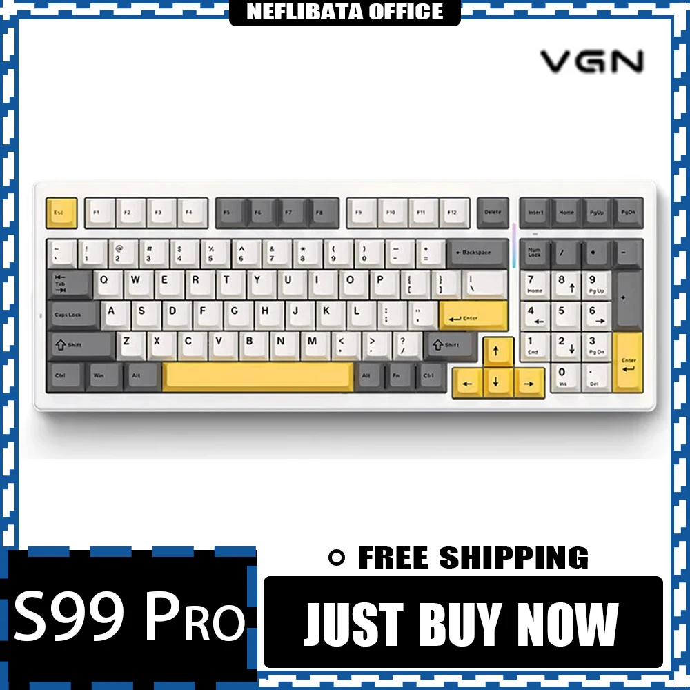 VGN S99 프로 알루미늄 합금 기계식 키보드, 스마트 스피드 X 퀵 트리거, 3 가지 모드 키보드, 무선 게이밍 핫 스왑 게이머