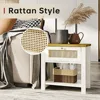 Nightstands Set of 2, End Tables with Rattan Decor Drawers, Bedside Tables in Boho Style, Side Tables with Storage Shelf, White 3