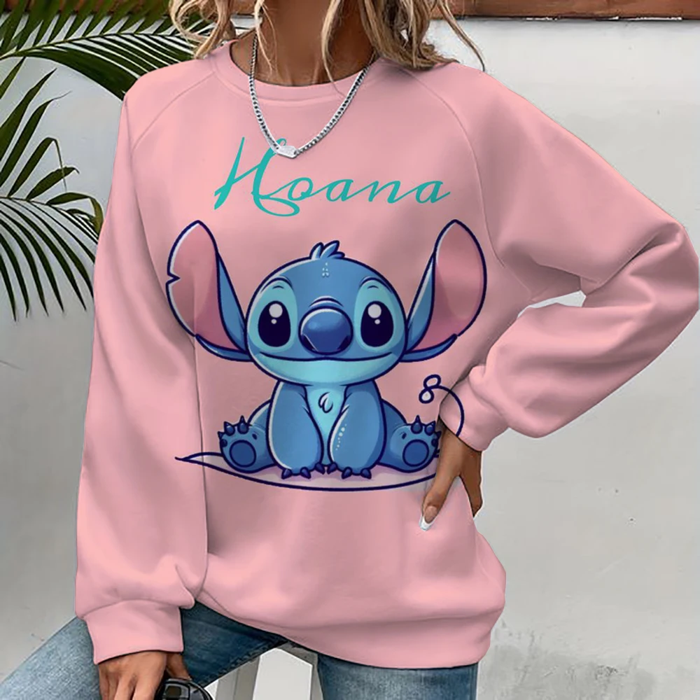 Women's Disney Stitch print Long Sleeve Sweatshirt Vintage Korean Harajuku Y2k Aesthetic Oversize Graffiti Print Pullover 2000s 4