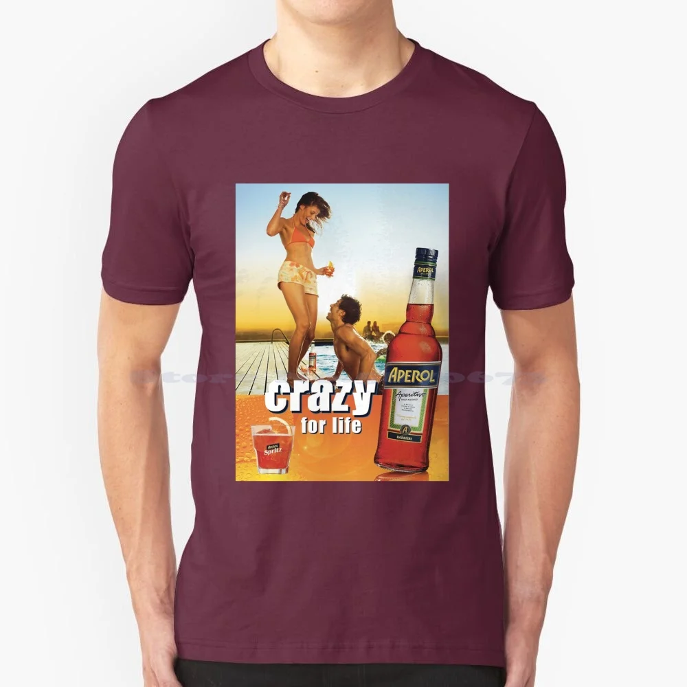 Poster Spritz Beach Poster T Shirt 100% Cotone Tee Cocktail Spritz Orange Drink Italia Vintage Campari Summer Life Crazy Trending