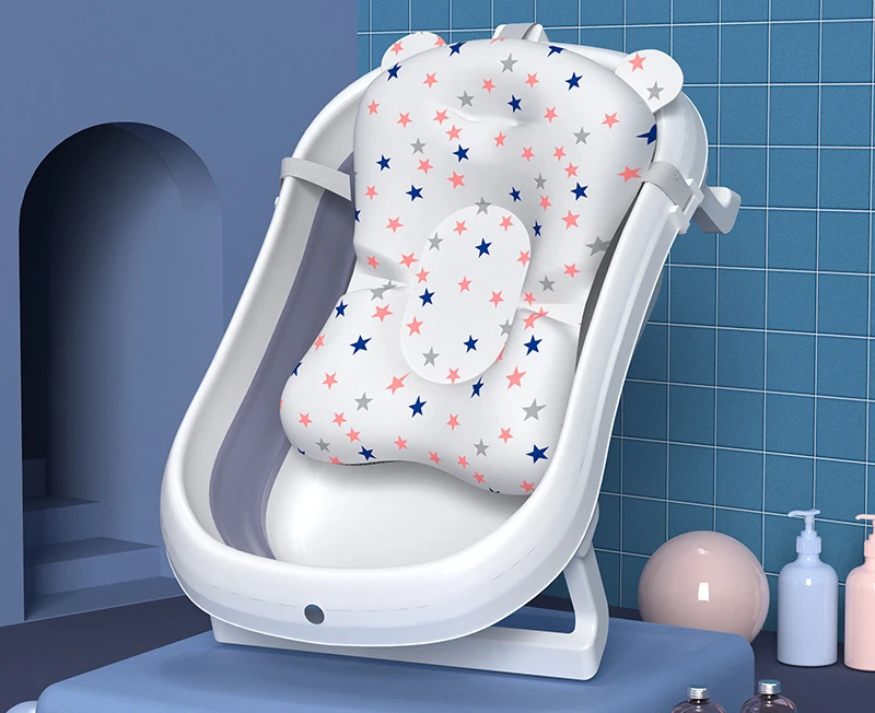 Foldable Baby Shower Suspension Bath Pad Baby Support Seat Pad, Adjustable Bathtub Shower Anti Slip Mesh Bag Pad