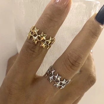 Nuovi Anelli a Stella a Doppio Strato in Acciaio Inossidabile Impermeabili 2026 da Donna, Anelli a Stella Aperti Color Oro, Gioielli Carini per Matrimoni e Regali