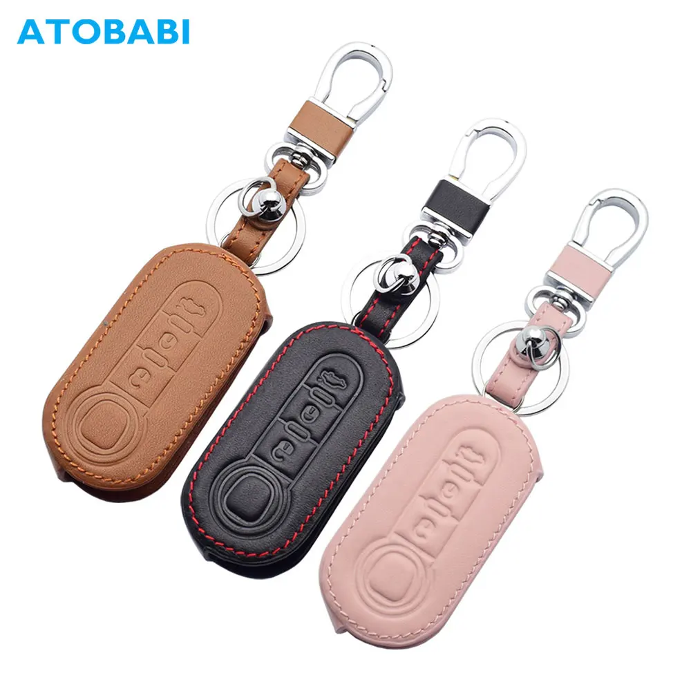 Leather Car Key Case 3 Button Folding Remote Control Cover For Fiat 500 500L 500X Brava Punto Ducato Fiorino Panda Stilo