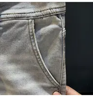 Short en jean droit rétro d'été pour homme, brodé, gris délavé, décontracté, style cowboy, jorts, short en jean pour homme 5