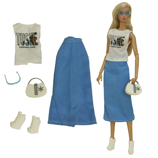 Fashion Outfits For Barbie Doll Clothes Set For Barbie Shirt Pants Shoes Glasses Crown Purse Hat Toys 1/6 Dolls Accessories No.22 set