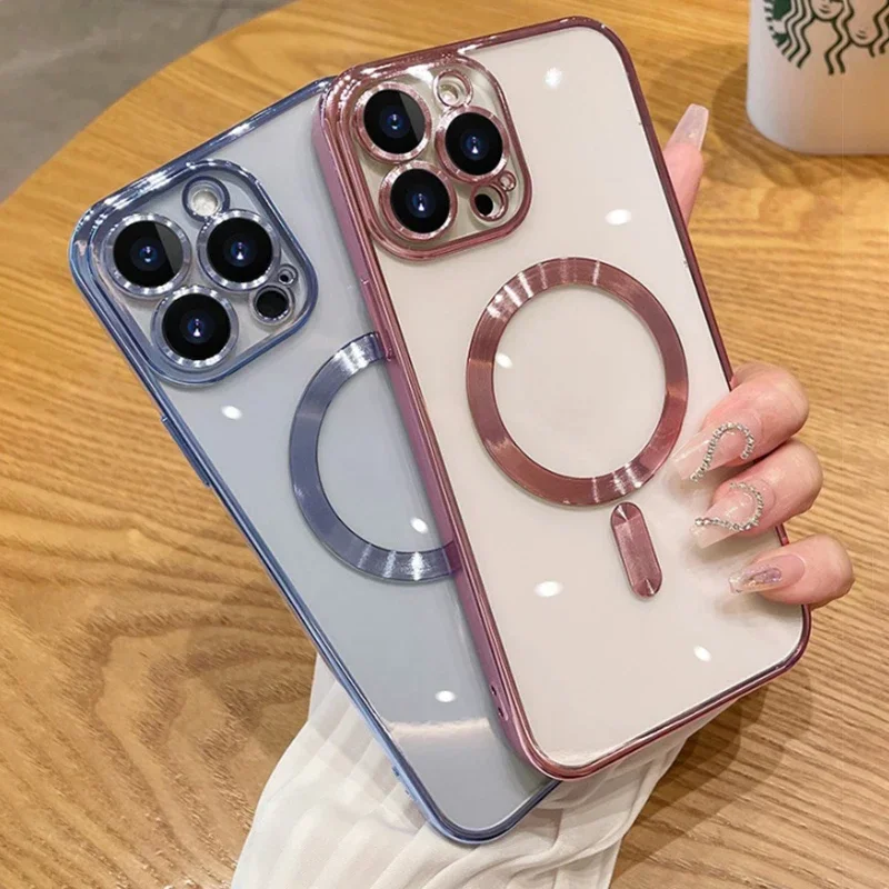 Luxury Magnetic Plating Soft Cover with Wireless Charging and Lens Protector