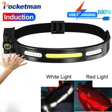 

Super Bright LED+COB Headlight 5 Modes Type-C Rechargeable Waterproof Head lamp Induction Outdoor Camping Night Running Light