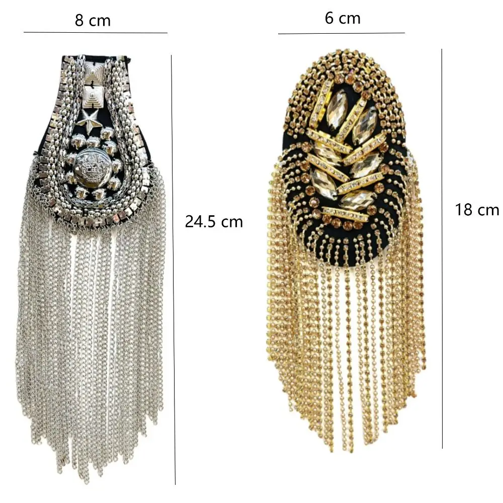 New Long Chain Shoulder Tassel Epaulet Detachable Rhinestone Brooch Badge Gifts