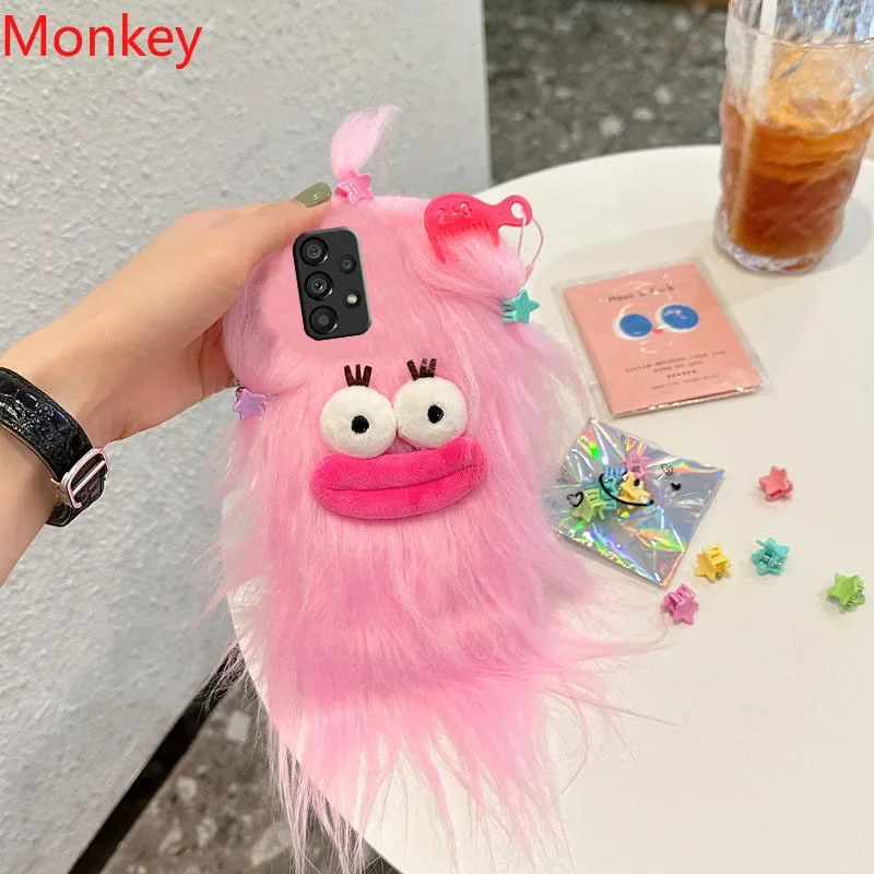 3D Korean Funny Fluffy Plush Monster Case For Samsung A03