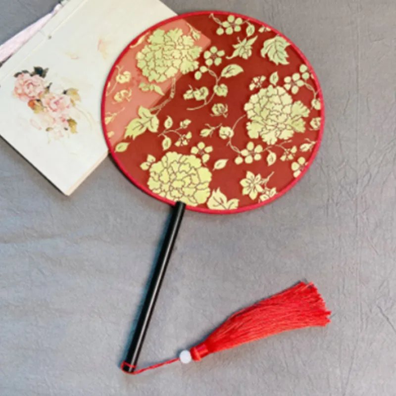 Chinese Wedding Style Polygon Group Fan Lady Dancing Embroidery Hand Tassel Vintage Pattern Cosplay Art Craft Gift Party Decor