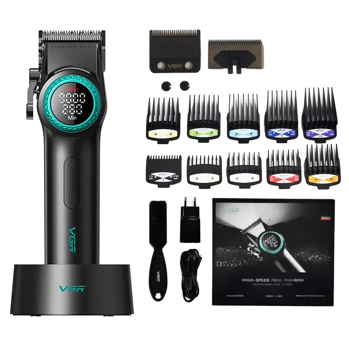 VGR Hair Trimmers Professional Hair Clippers 9000 RPM Machine Brushless Motor Metal Trimmers Electric Trimmer for Men V-001