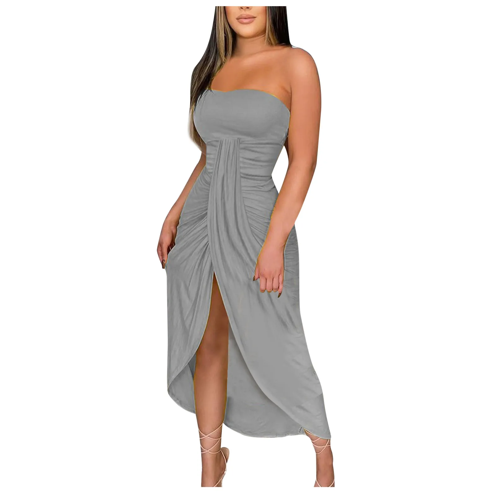 

Women Sexy Fashion Solid Sleeveless Strapless Irregular Draped Party Dress Formal Occasion Dresses Luxury Evening Dresses Y2k