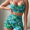2024 European and American Foreign Trade New Tropical Plant Print Bikini Suit