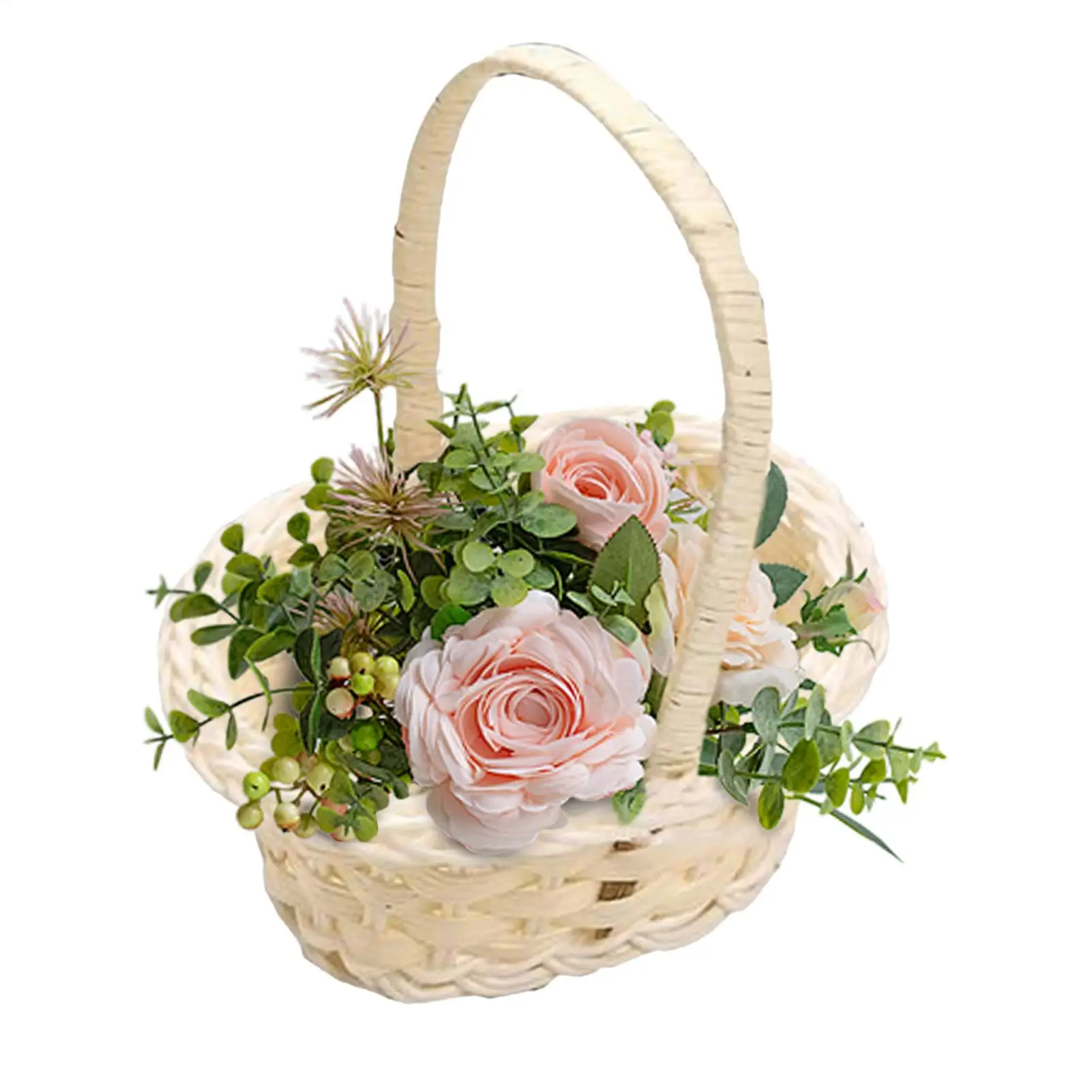 Imitation Rattan Woven Basket Mini Flower Basket Flower Girls Baskets Home Picnic Sundry Container Aesthetic Photography Props