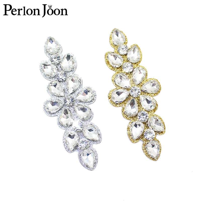 Hot Fix Gold Silber Diamant Glas Applikation Kristall Patch Dekoration Eisen auf Kleidung Schuhe Tasche Dekoration Zubehör TR160