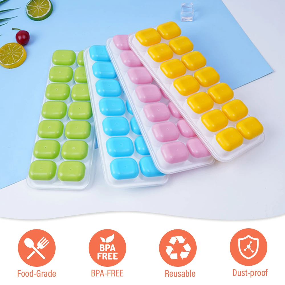 Reusable 14 Grids Silicone Ice Cube Trays with Lid Easy-Release DIY Fruits  Stackable Ice Cube Molds for Coffee Cocktail Freezer - AliExpress