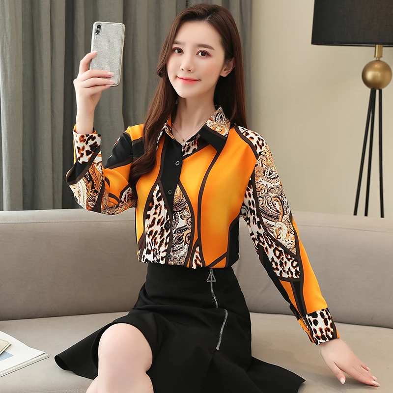 Leopard Chiffon Blouses Women Long Sleeve Shirts Spring New Korean Printing Button Ladies Tops 2025 Blusas Mujer De Moda 8092 50