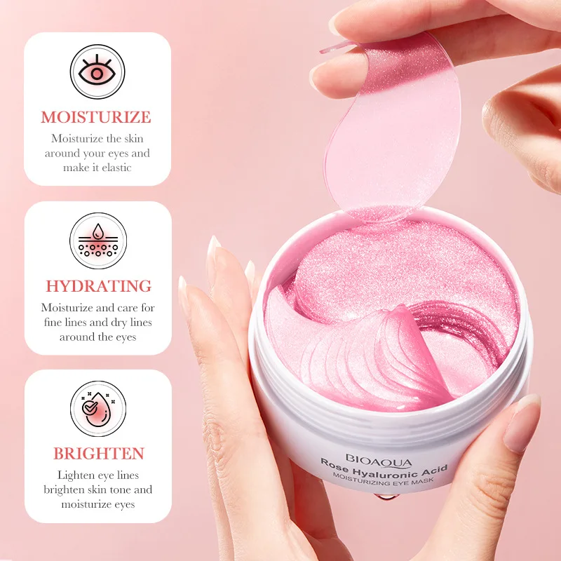 BIOAOUA Moisturizing Rose Hyaluronic Acid Hydrating Eye Mask Collagen Eye Patches Removal Black Bag Anti-aging Improve Dry collagen eye mask eye mask patch