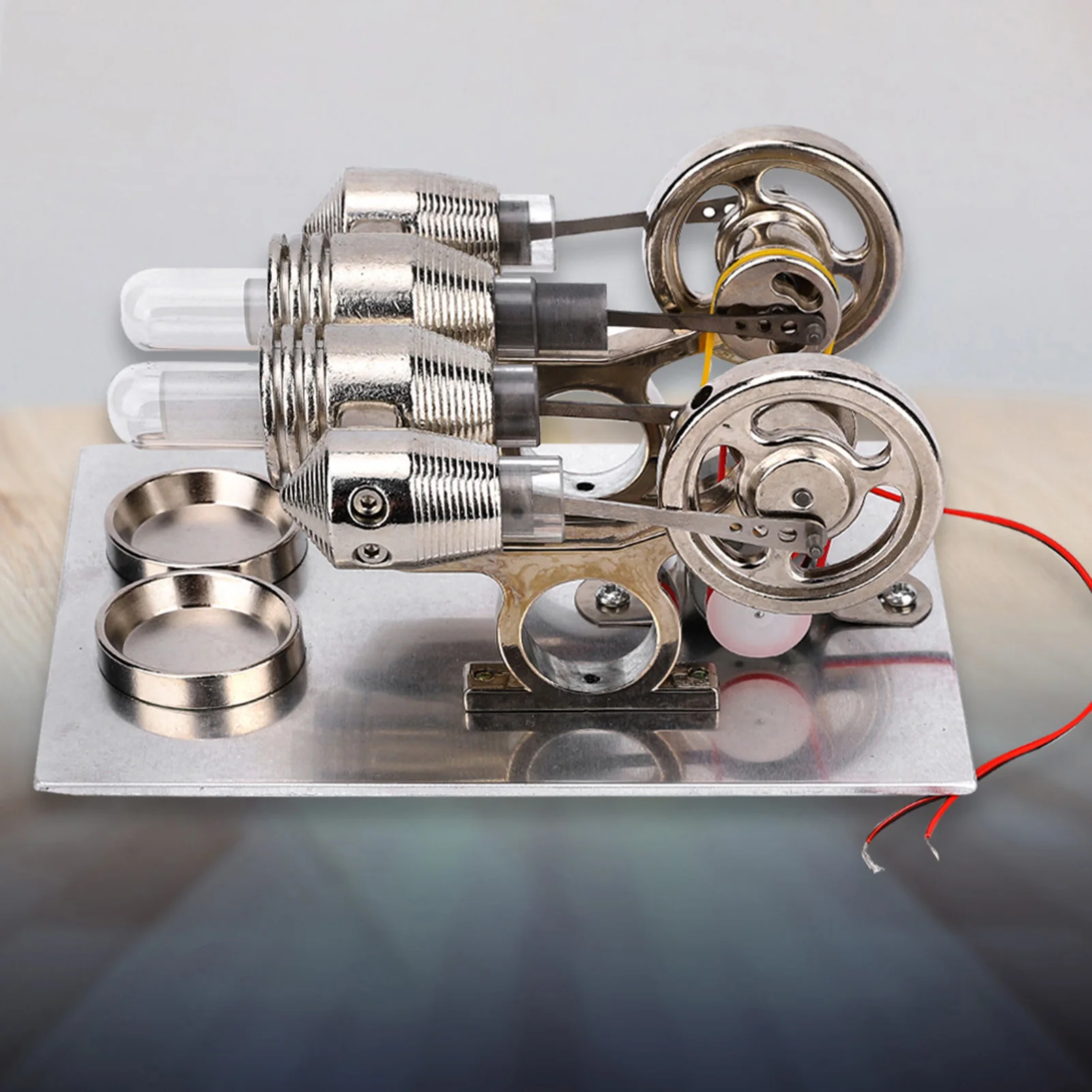 【New】4 Cylinder Stirling Engine Miniature Hot Air Power Generator Physics  Teaching Model Mini Stirling Engine