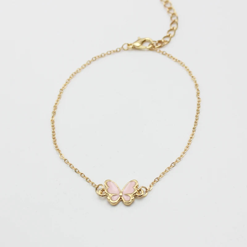 Pink Butterfly Bracelet For Women New Trend Simple Girls Sweet Tiny Charm Minimalism Enamel Pulsera Jewelry Birthday Gift bracelet jewelry