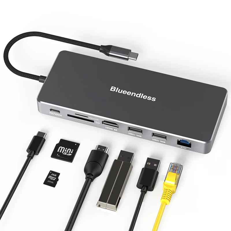 

Высококлассная док-станция для двух устройств, Φ M.2 SATA & NVME SSD, док-станция 7 в 1 type c 2 * USB3.1 + HD MI + SD/TF Reader + PD + LAN + SATA/NVME
