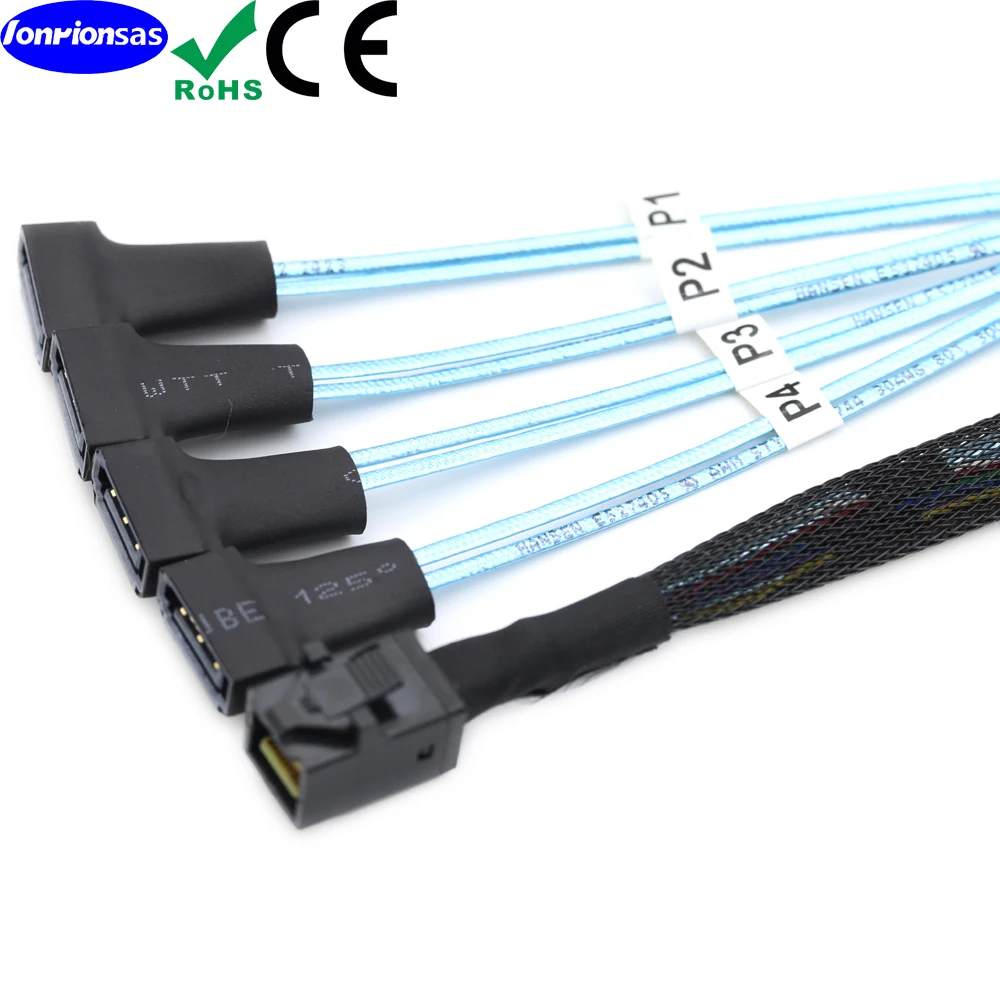 내부 미니 SAS HD SFF-8643 코드 - 4 SATA 7P 수 서버 케이블 0.5m