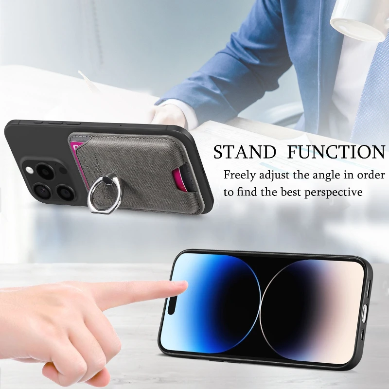 Premium Anti-Slip PU Leather Wallet with Strong Magnet and Diagonal Fabric Card Holder & Ring Stand