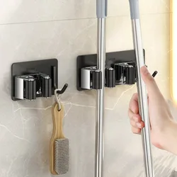 Wall Mounted Mop Organizer Clips Self-Adhesive Bathroom Mop Broom Hanger Holder Rack Hooks 304 Stainless Steel Mop Clip Clamp