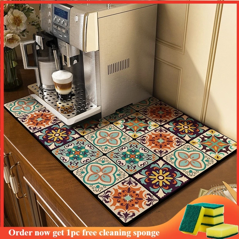 BigKing Alfombra De Cocina De Piedra Diatomeas Plegable – Secador Rápido Y Súper Absorbente Para Vajilla, Tazas Y Cafetera (60x39 Cm) Incluye Toalla