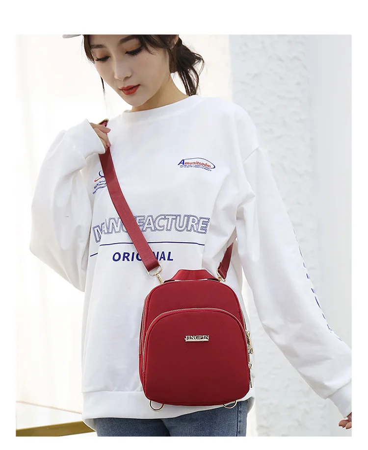 Women Backpack Compact Small Waterproof Oxford Cloth  Mini Backpack Wild Solid Color Korea Japan Student Mobile Phone Bag