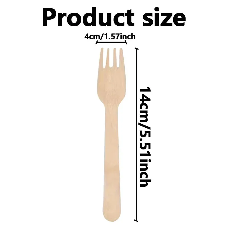 50PCS Disposable Wooden Fork Wooden Dessert Fork Cake Salad Kitchen Restaurant Household Wedding Birthday Party Picnic Christmas